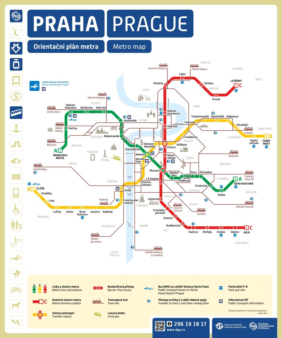 Mapa stanic metra v Praze